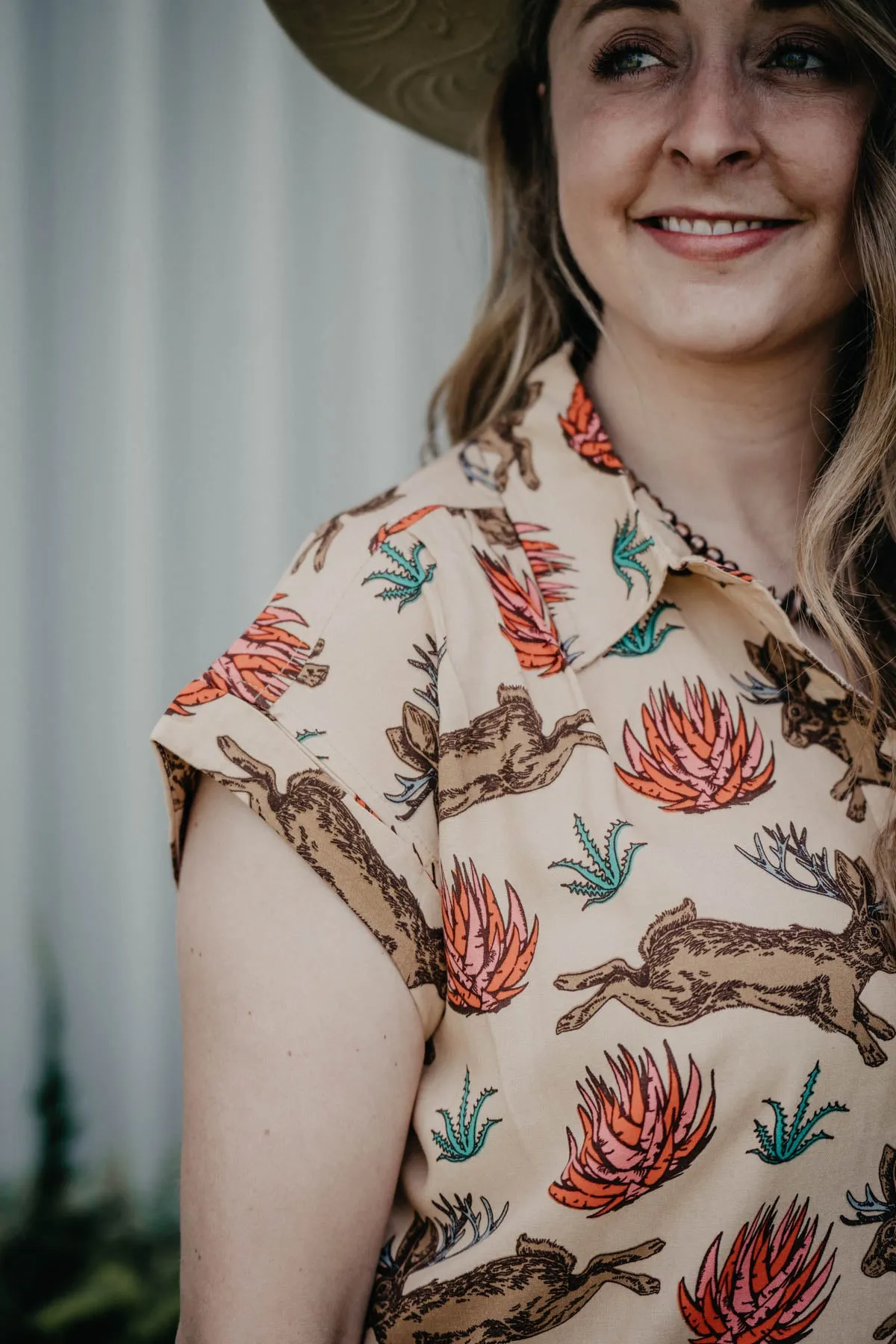 'Clovis' Jackalope Printed Short Sleeve Collared Shirt (S Only)