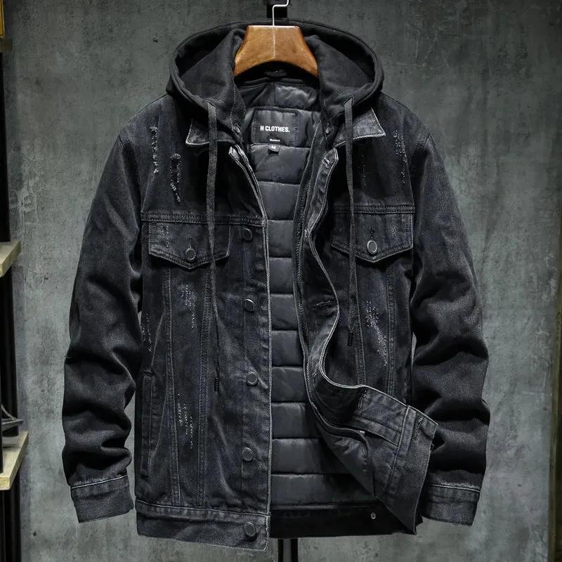 Coal Black Hooded Denim Jacket