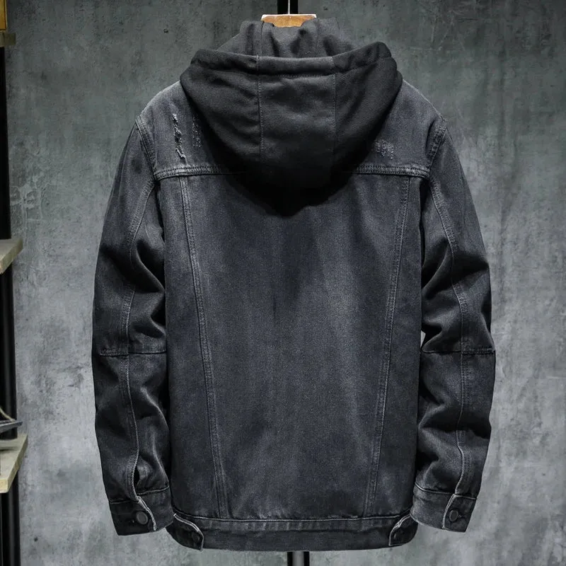 Coal Black Hooded Denim Jacket