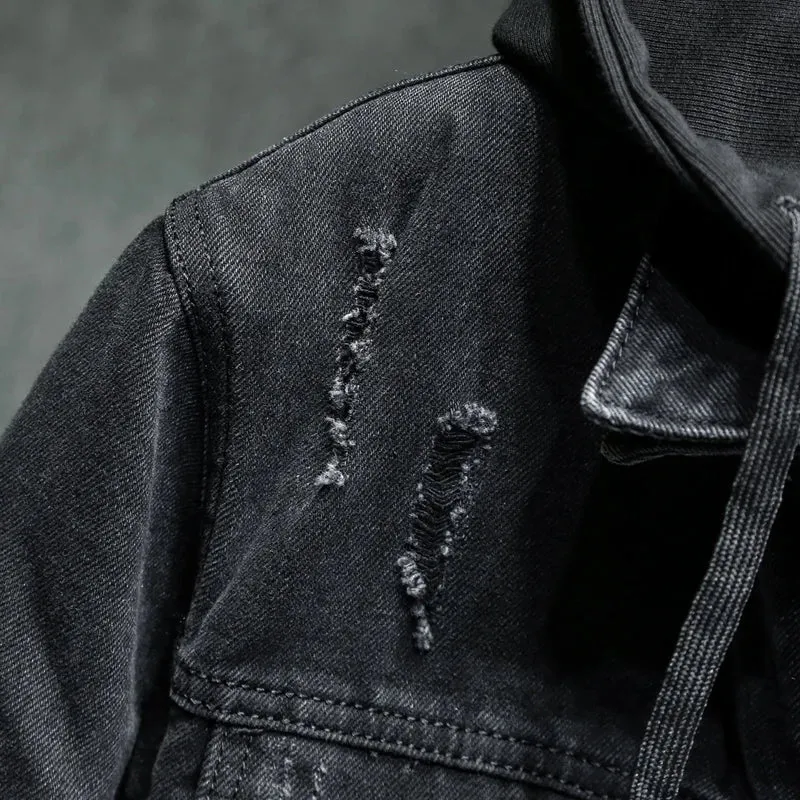 Coal Black Hooded Denim Jacket