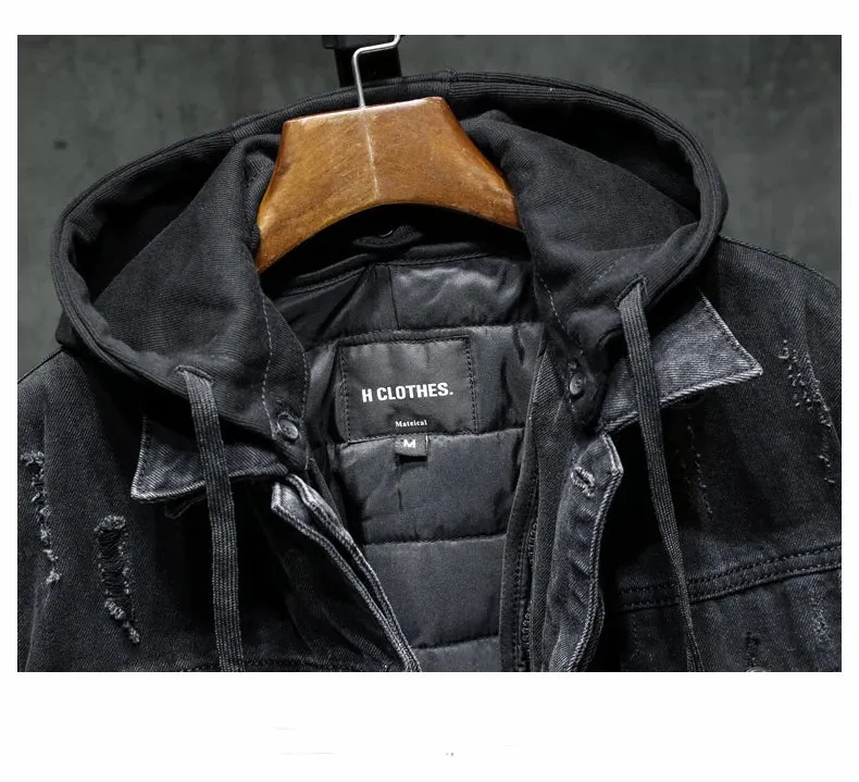 Coal Black Hooded Denim Jacket