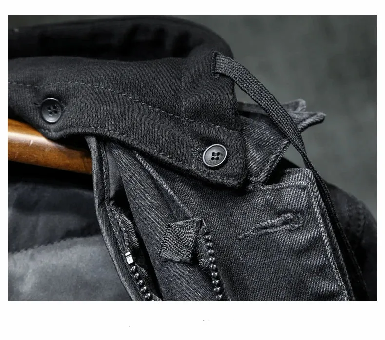 Coal Black Hooded Denim Jacket