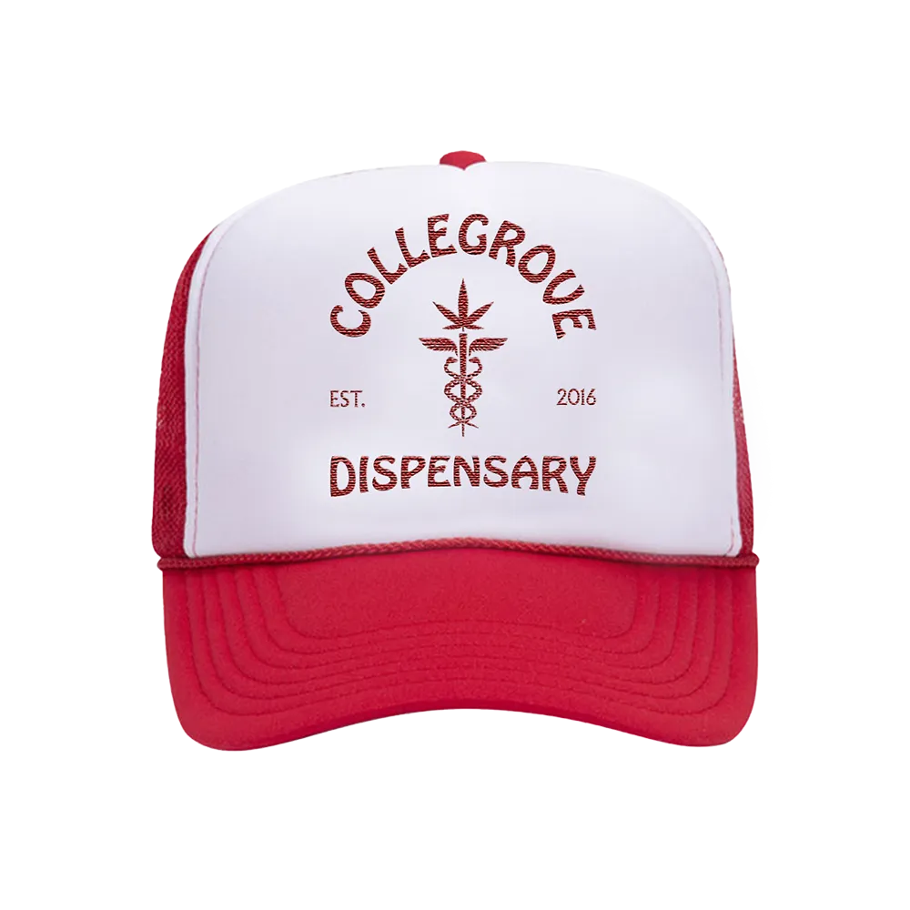 Collegrove Dispensary Trucker Hat on Red/White