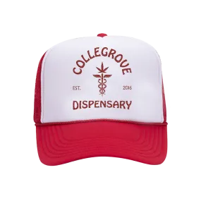 Collegrove Dispensary Trucker Hat on Red/White