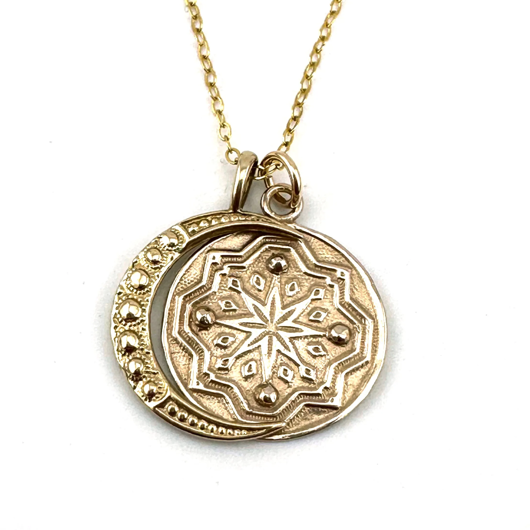 Gold Compass Moon Necklace Set