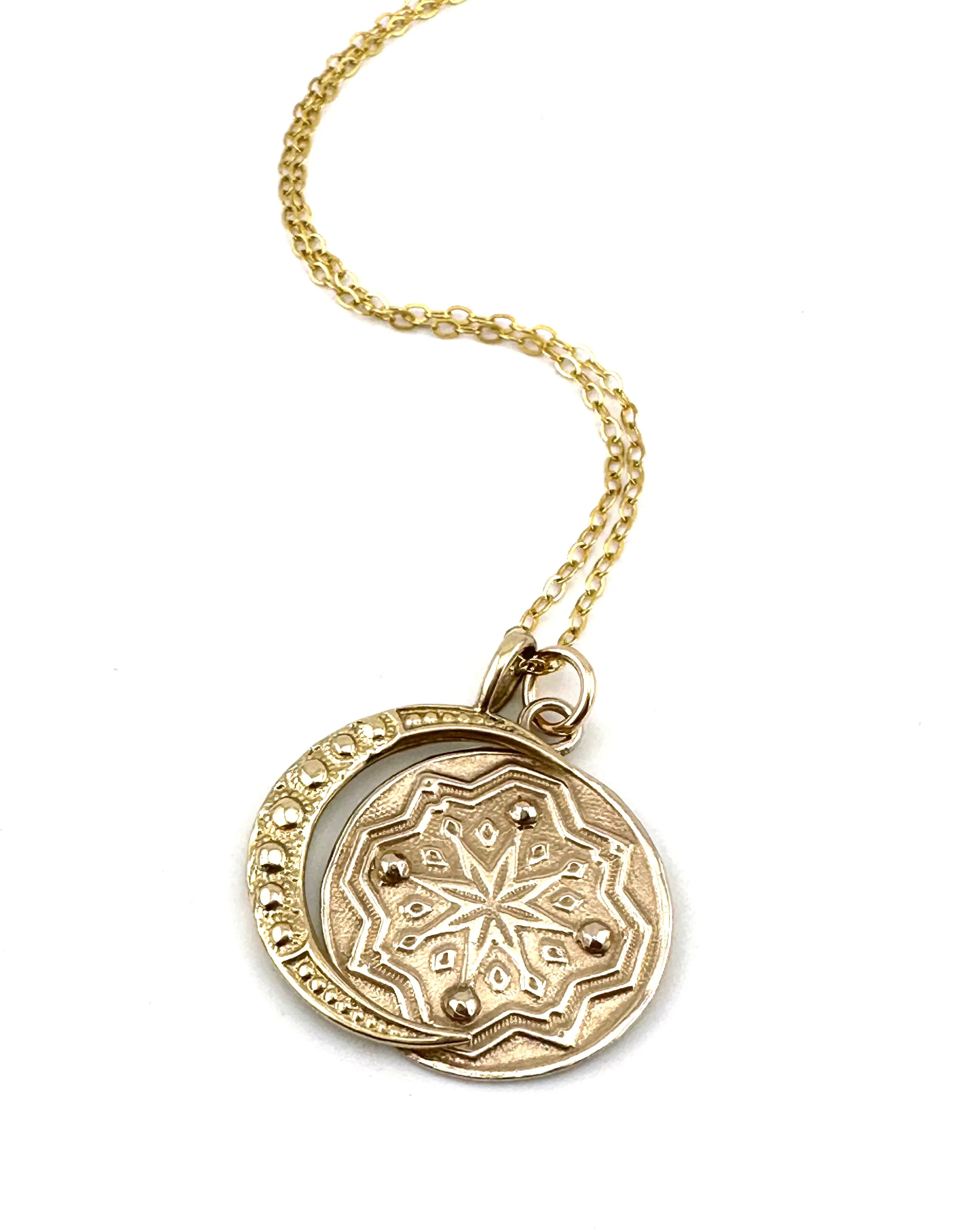 Gold Compass Moon Necklace Set