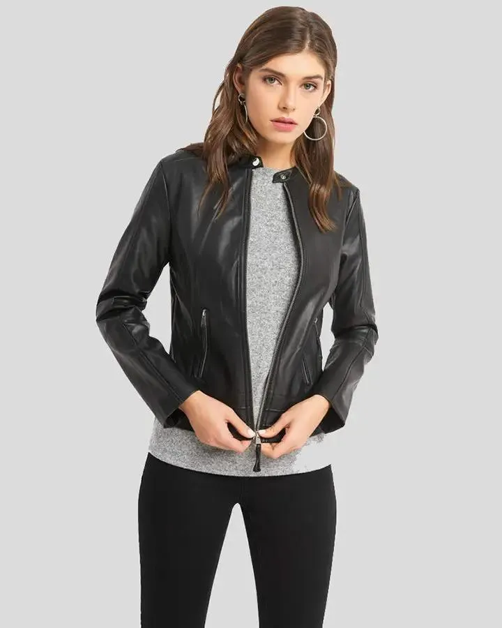 Cora Black Biker Leather Jacket