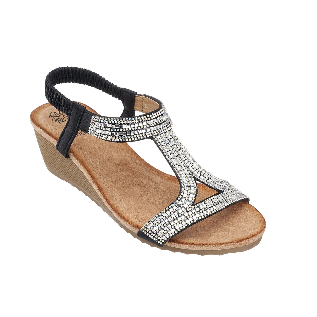 Coretta Black Wedge Sandals