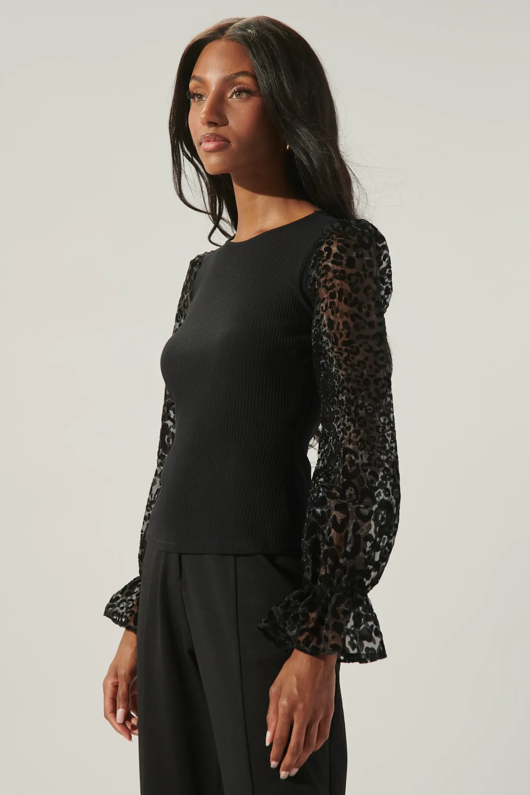 Crazy For You Leopard Burnout Sleeve Knit Top