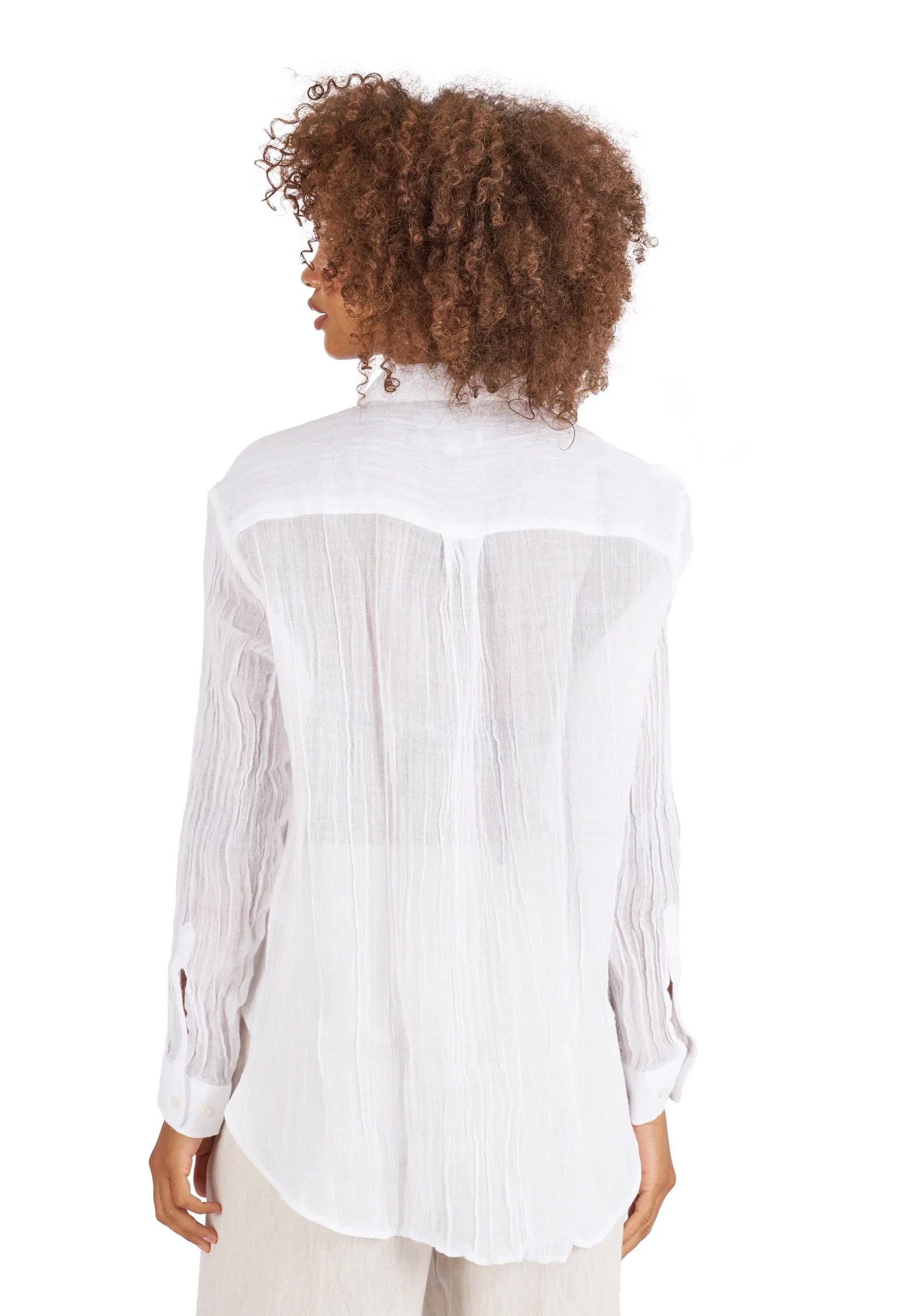 Crinkle-Shirt White Oversized Linen Shirt