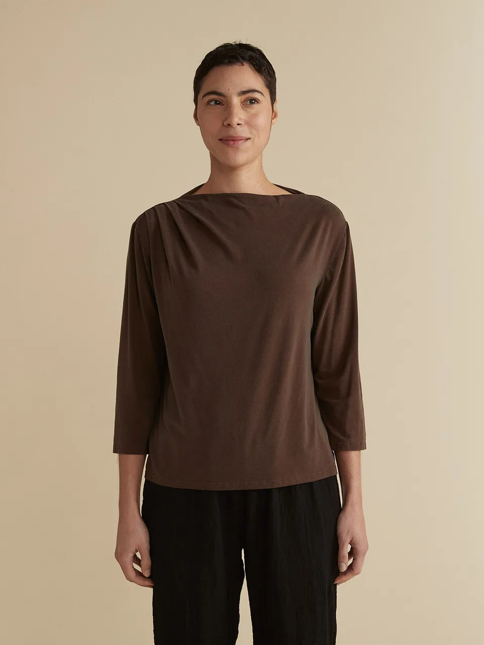 Tencel Knit Pleat Neck Top by Cut Loose