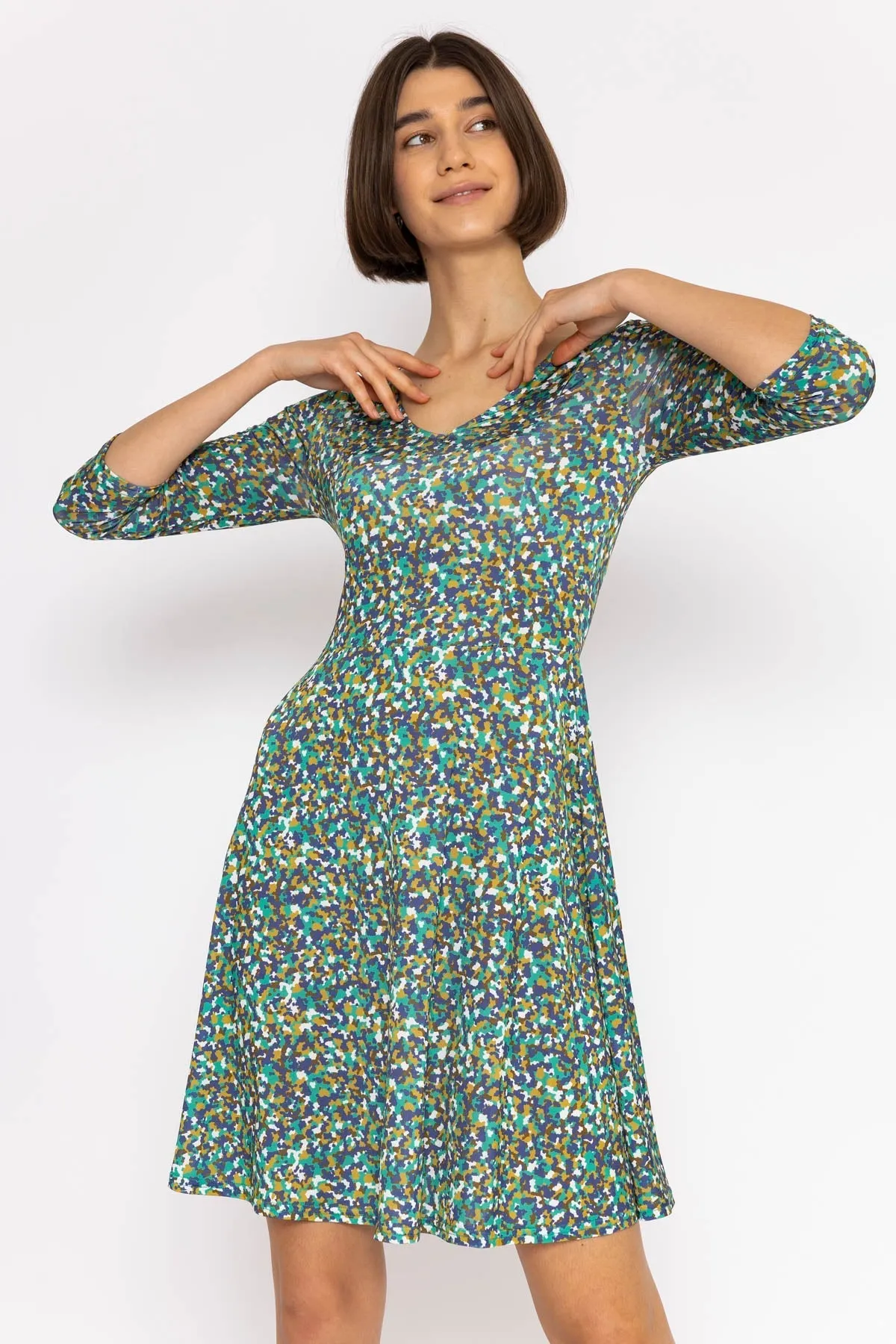 Deirdre Dress in Teal Print