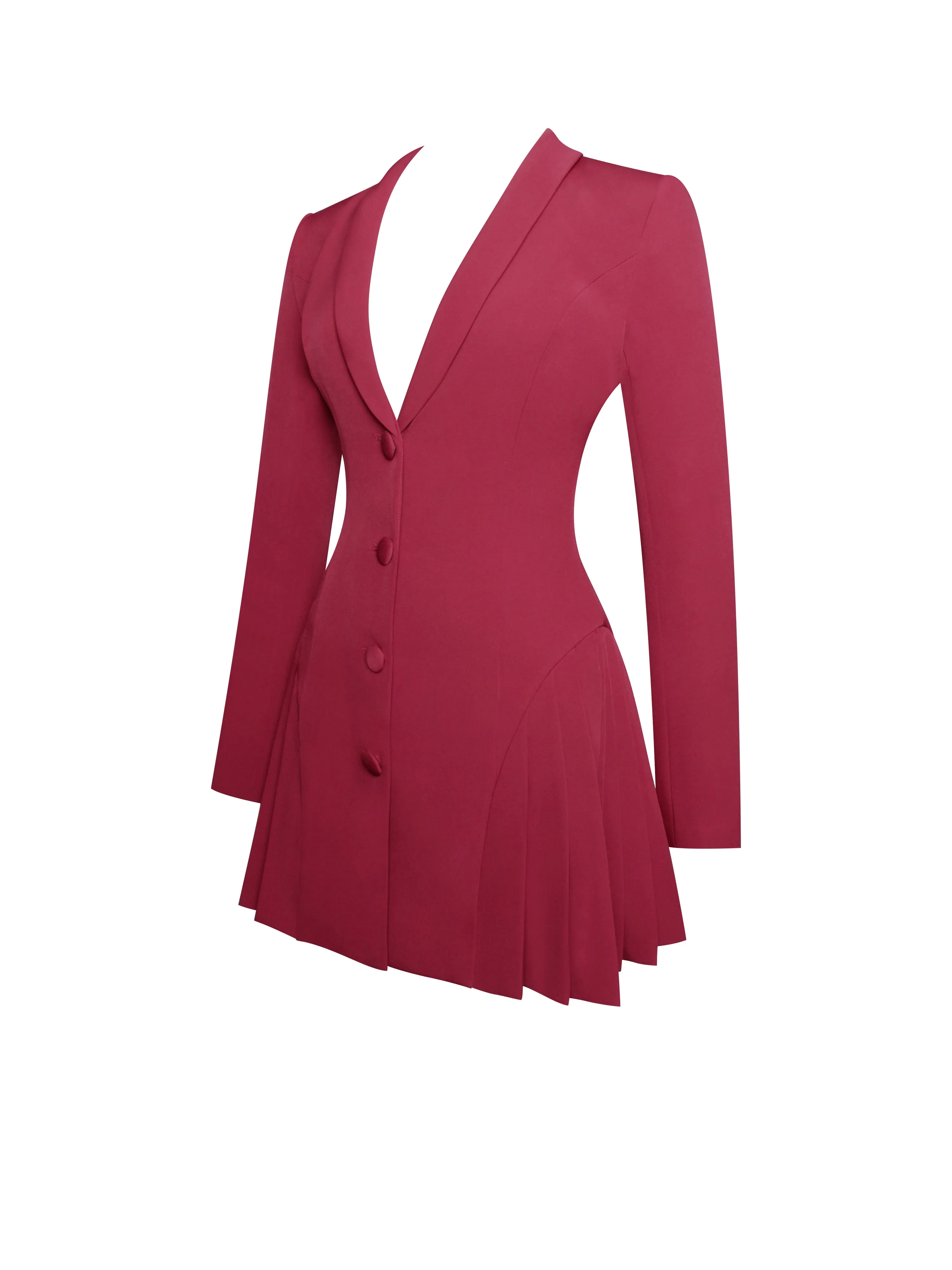 Delia Burgundy Blazer Dress with Pleated Detail