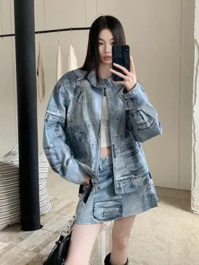 Denim Jacket and Mini Skirt Matching Set