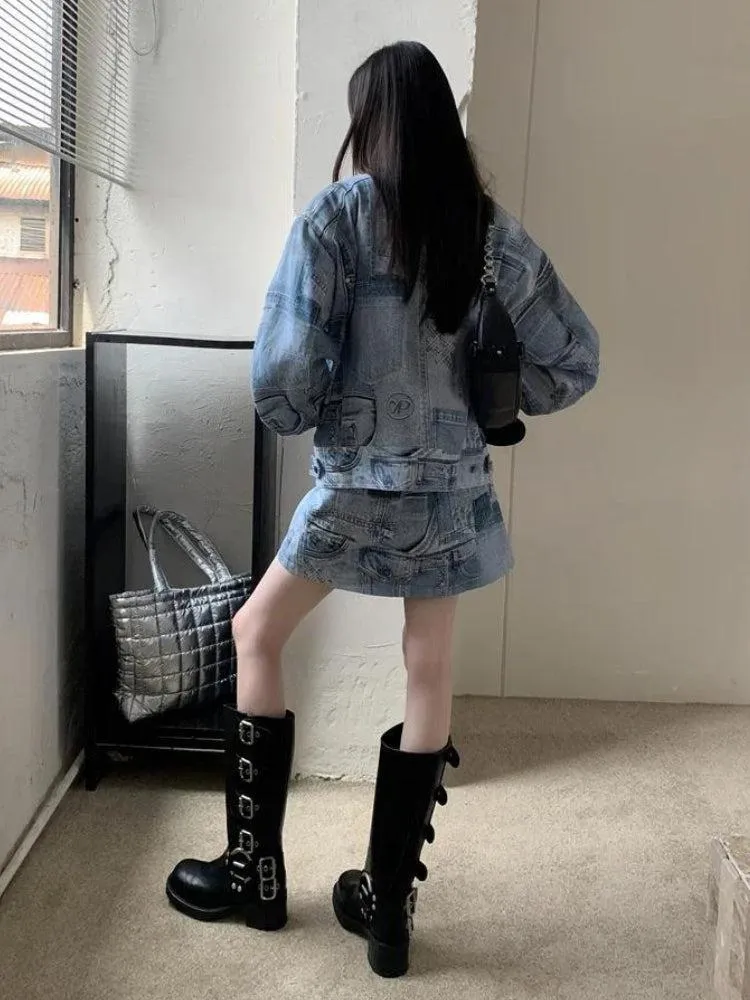 Denim Jacket and Mini Skirt Matching Set