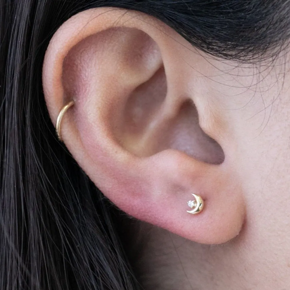 Flat Back Earring with Diamond Crescent Moon