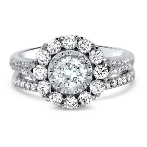 Diamond Halo Wedding Set