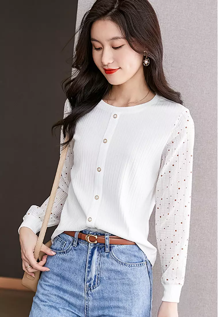 Dot Sleeves Knit Top