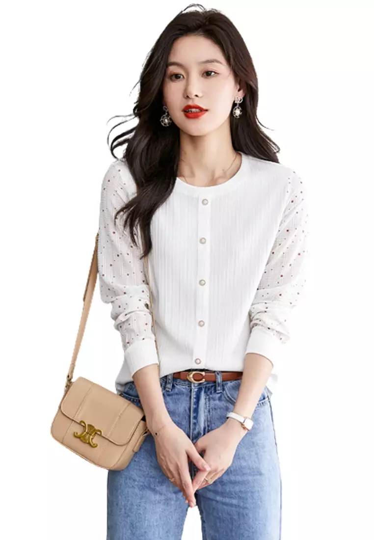 Dot Sleeves Knit Top