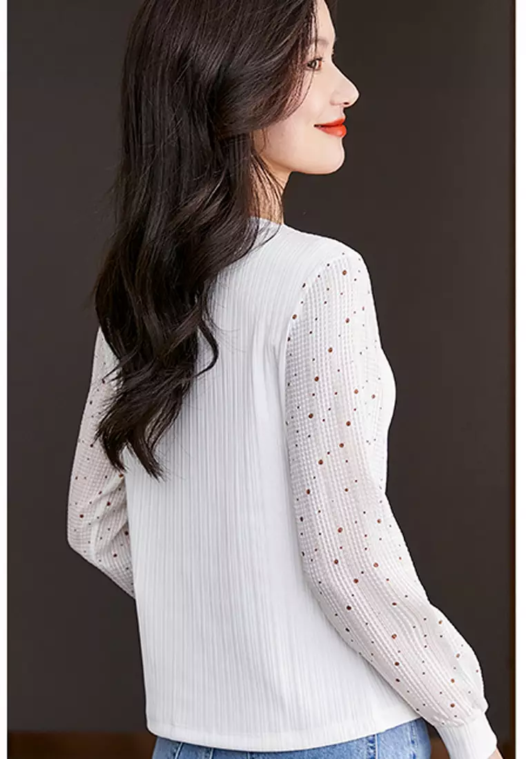 Dot Sleeves Knit Top