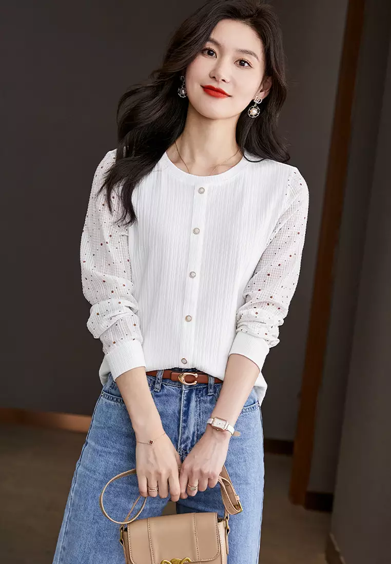 Dot Sleeves Knit Top