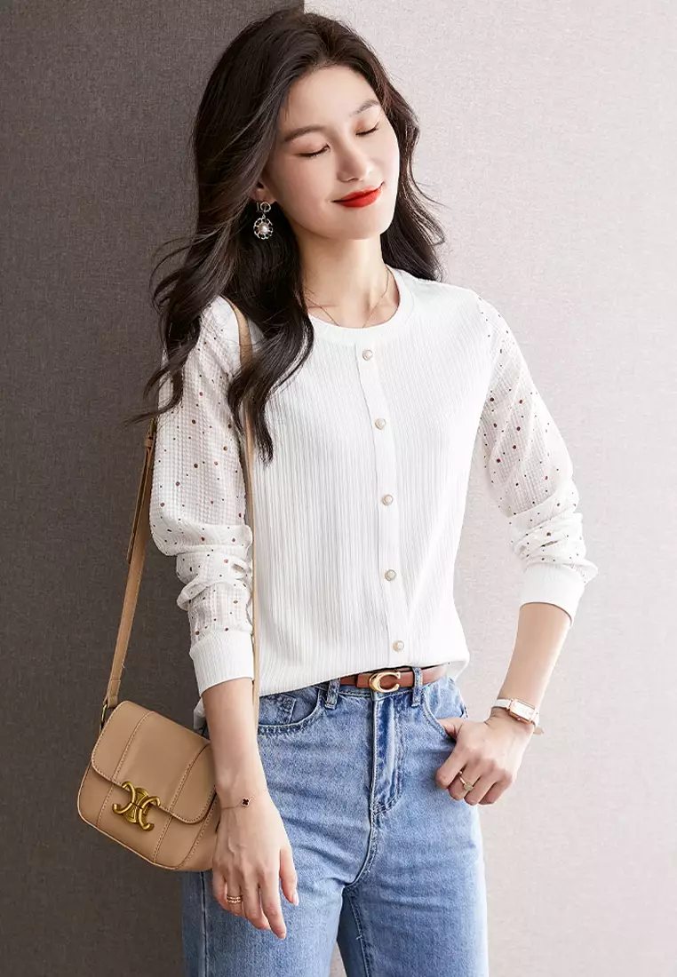 Dot Sleeves Knit Top