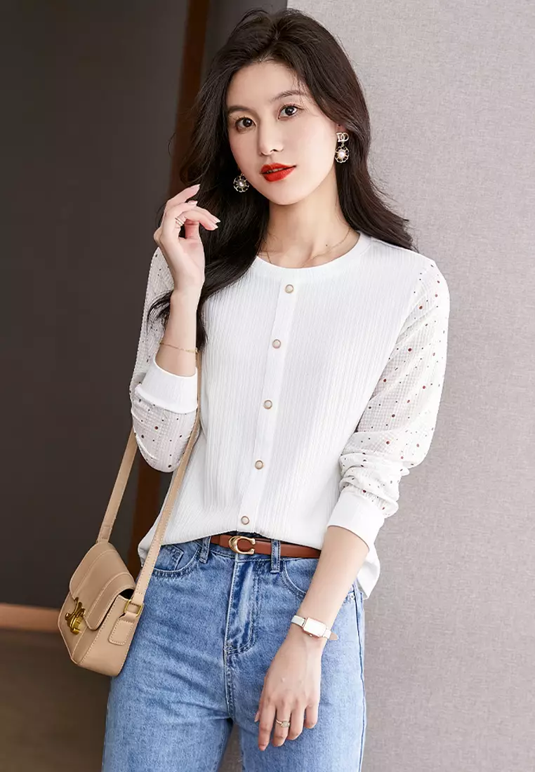 Dot Sleeves Knit Top