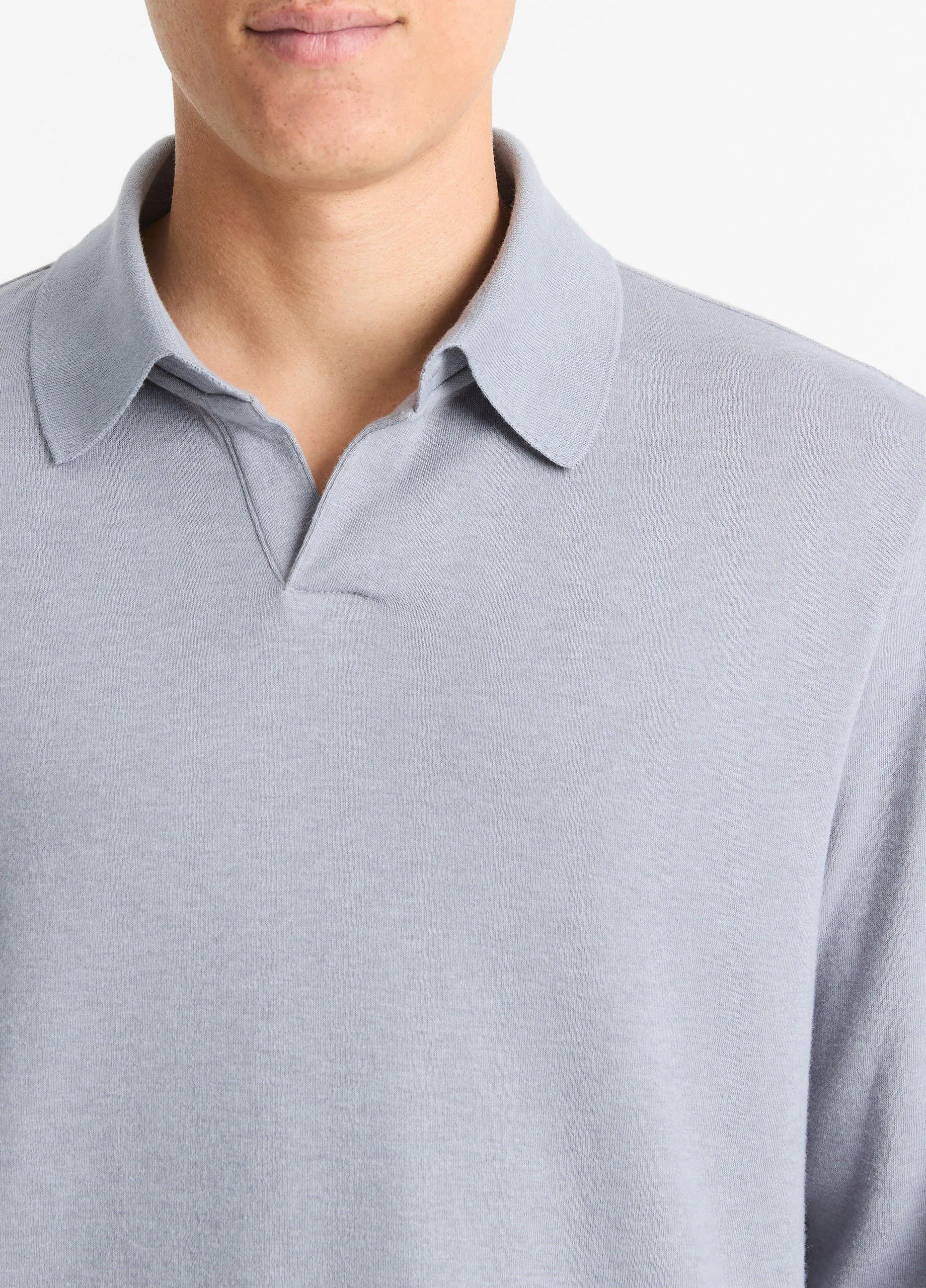 Double-Face Cotton-Blend Long-Sleeve Polo Shirt