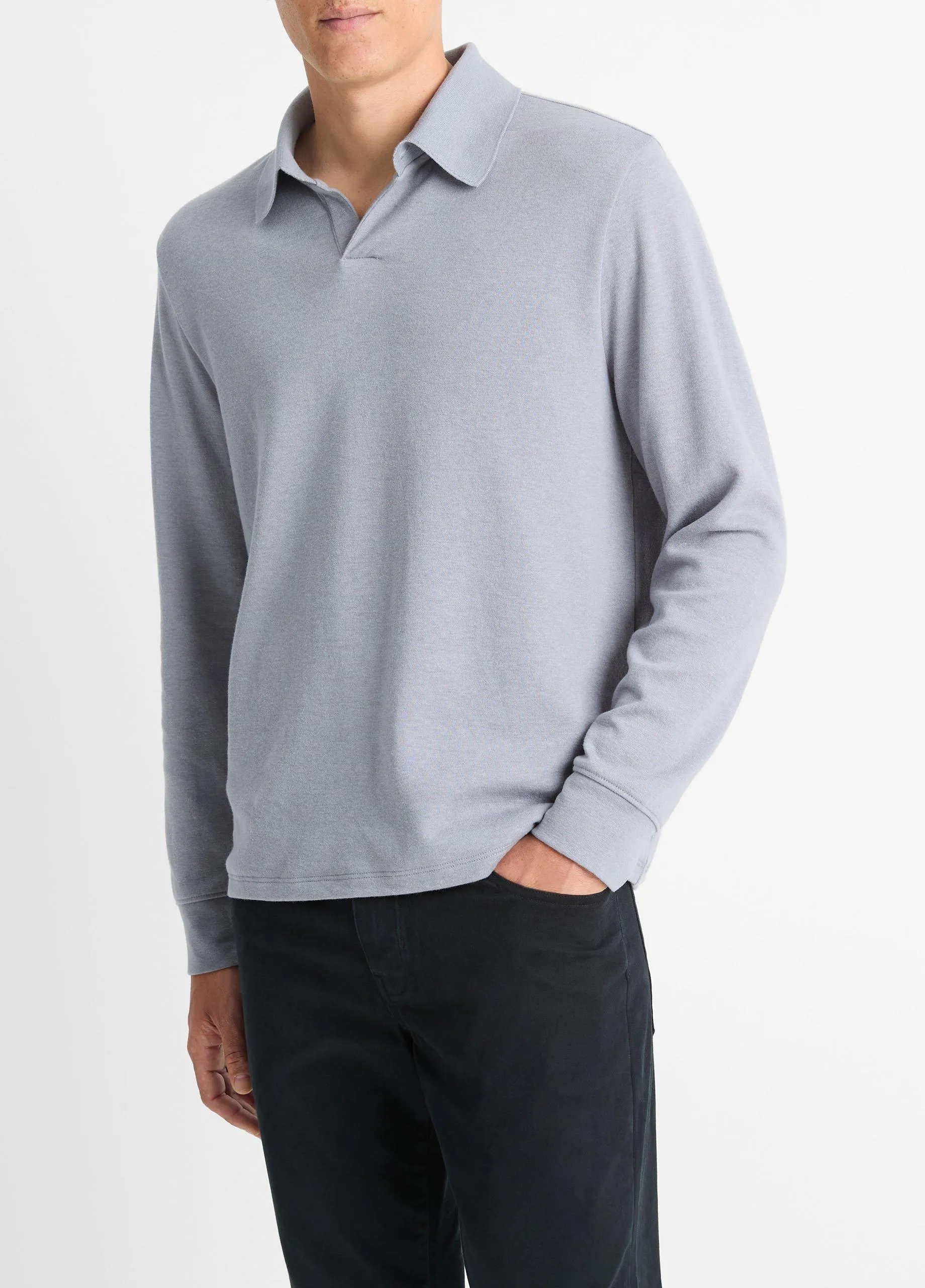 Double-Face Cotton-Blend Long-Sleeve Polo Shirt