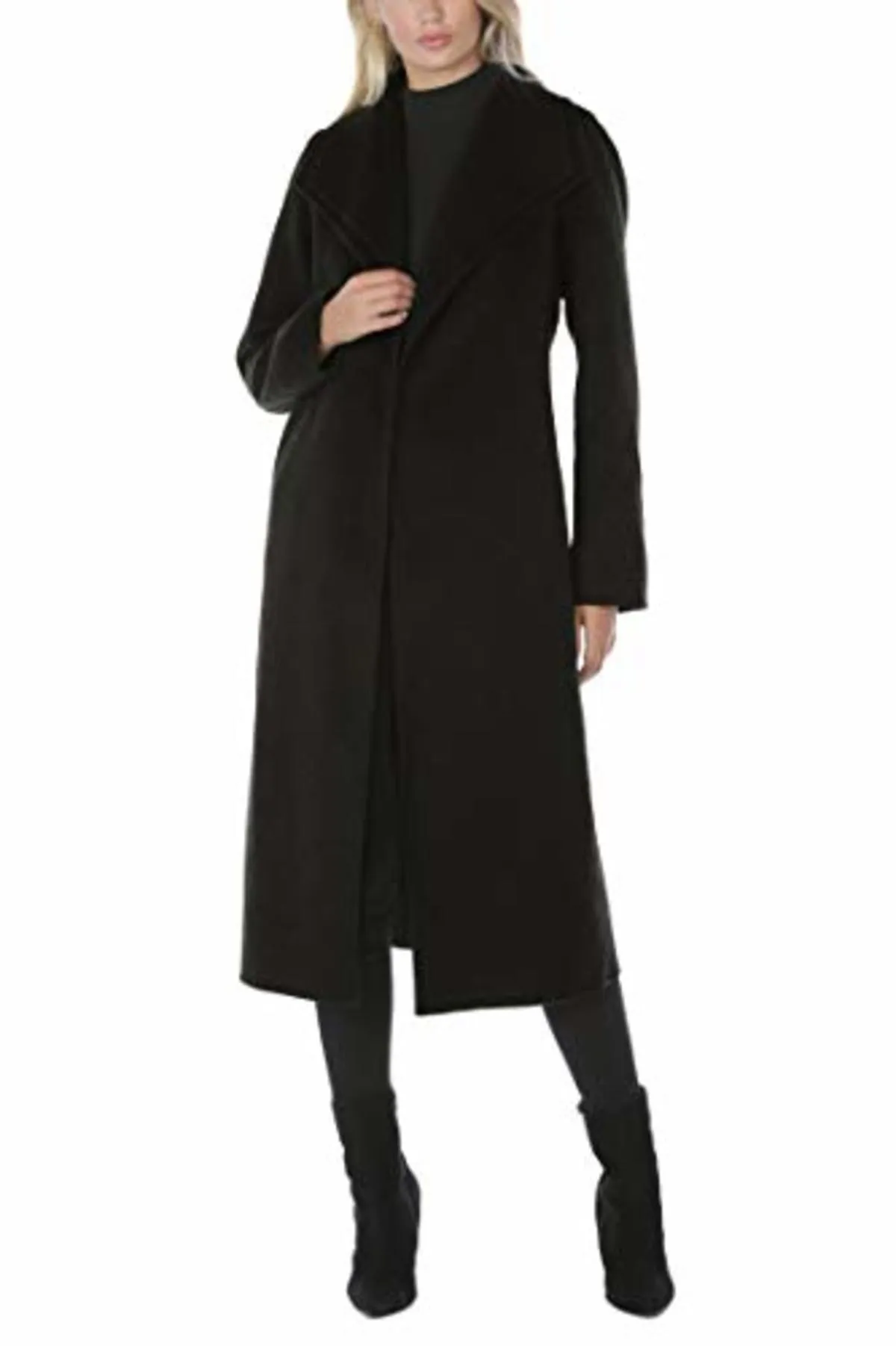 Black Double Layered Collar Wool Long Coat