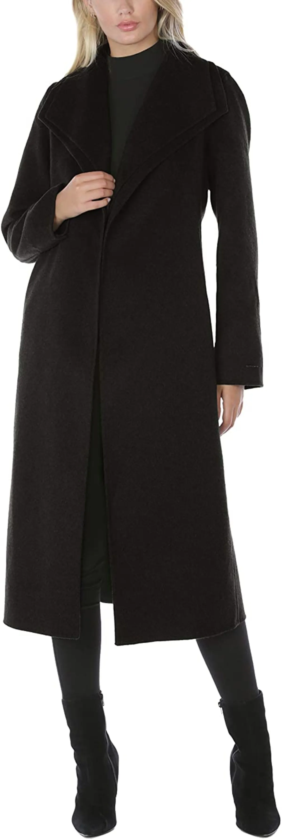 Black Double Layered Collar Wool Long Coat