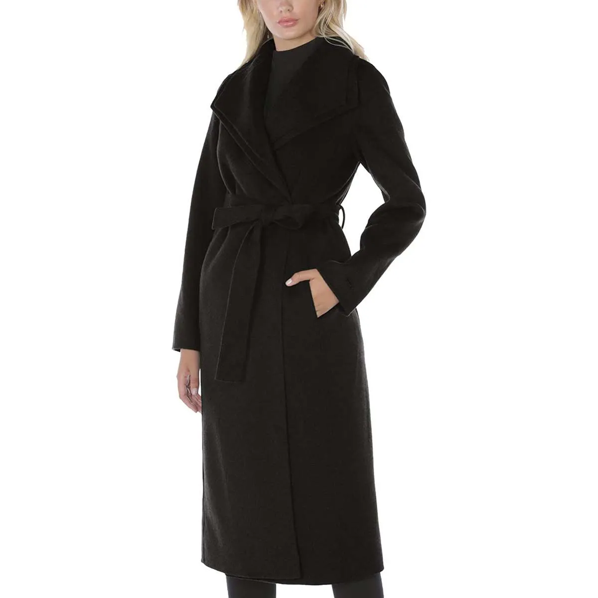 Black Double Layered Collar Wool Long Coat