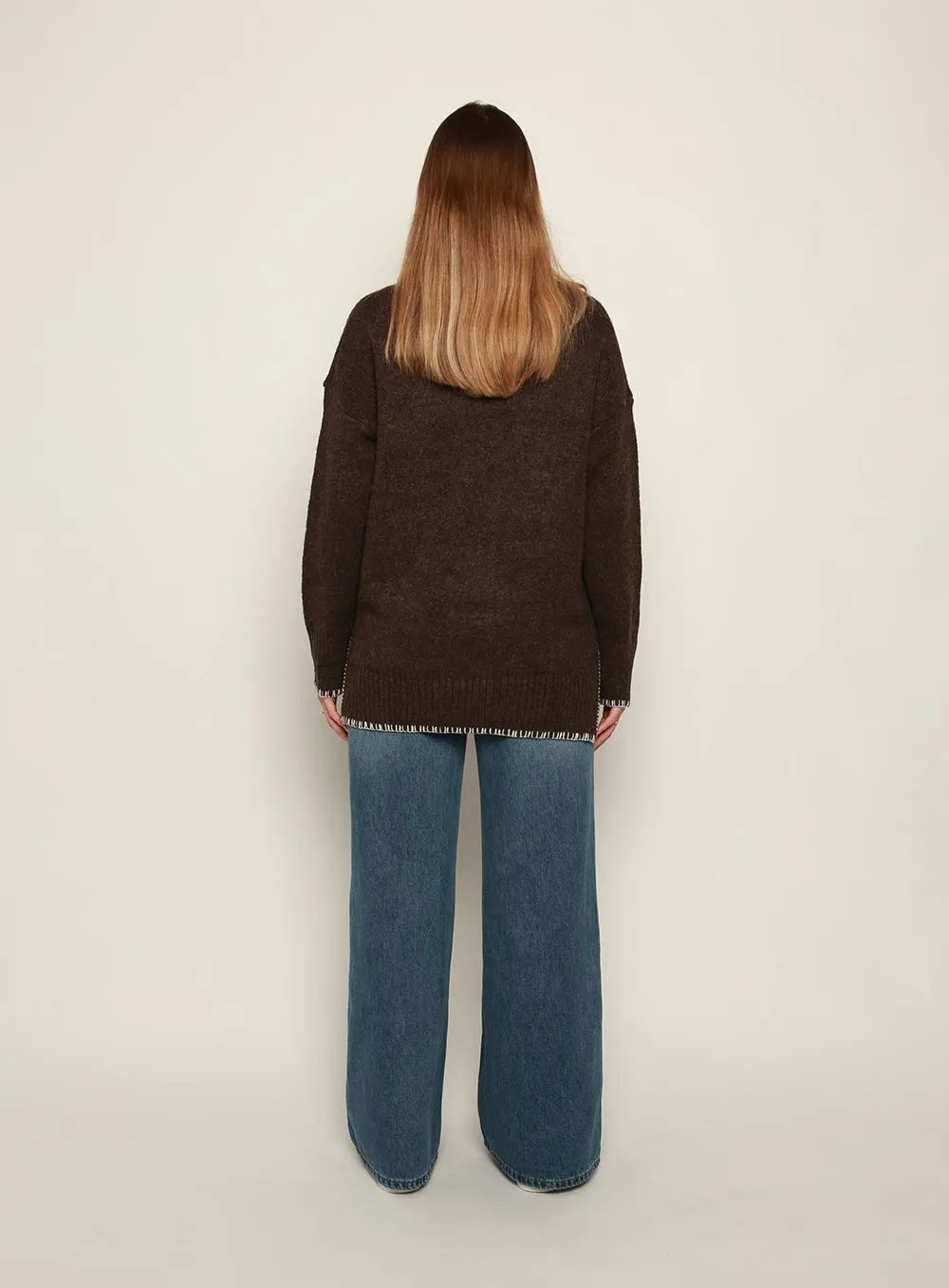 Ellidy Contrast Trim Knit in Chocolate