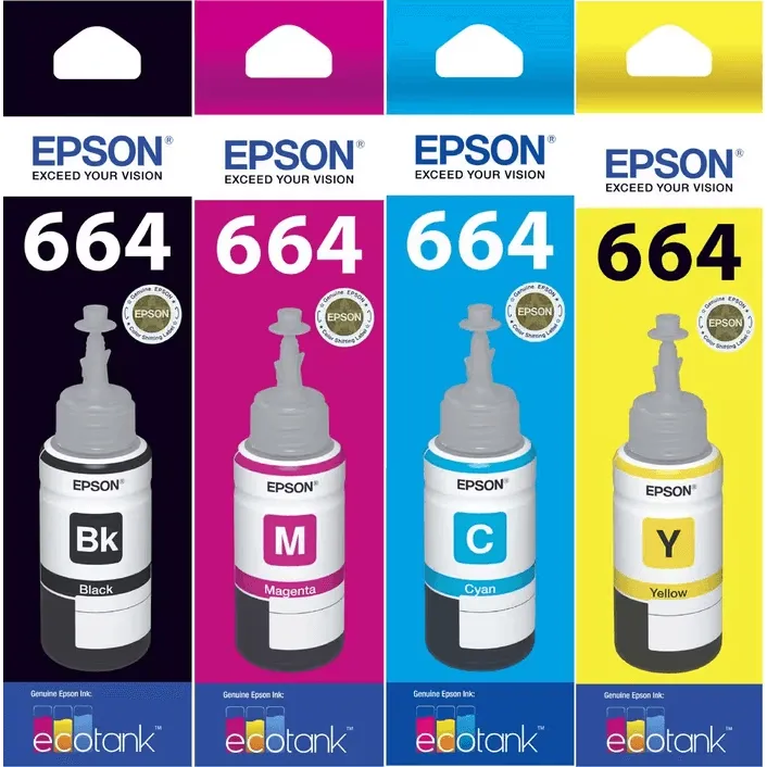 Epson T664 Eco Tank Ink Bottle 664 Genuine Original Black/Cyan/Magenta/Yellow Set