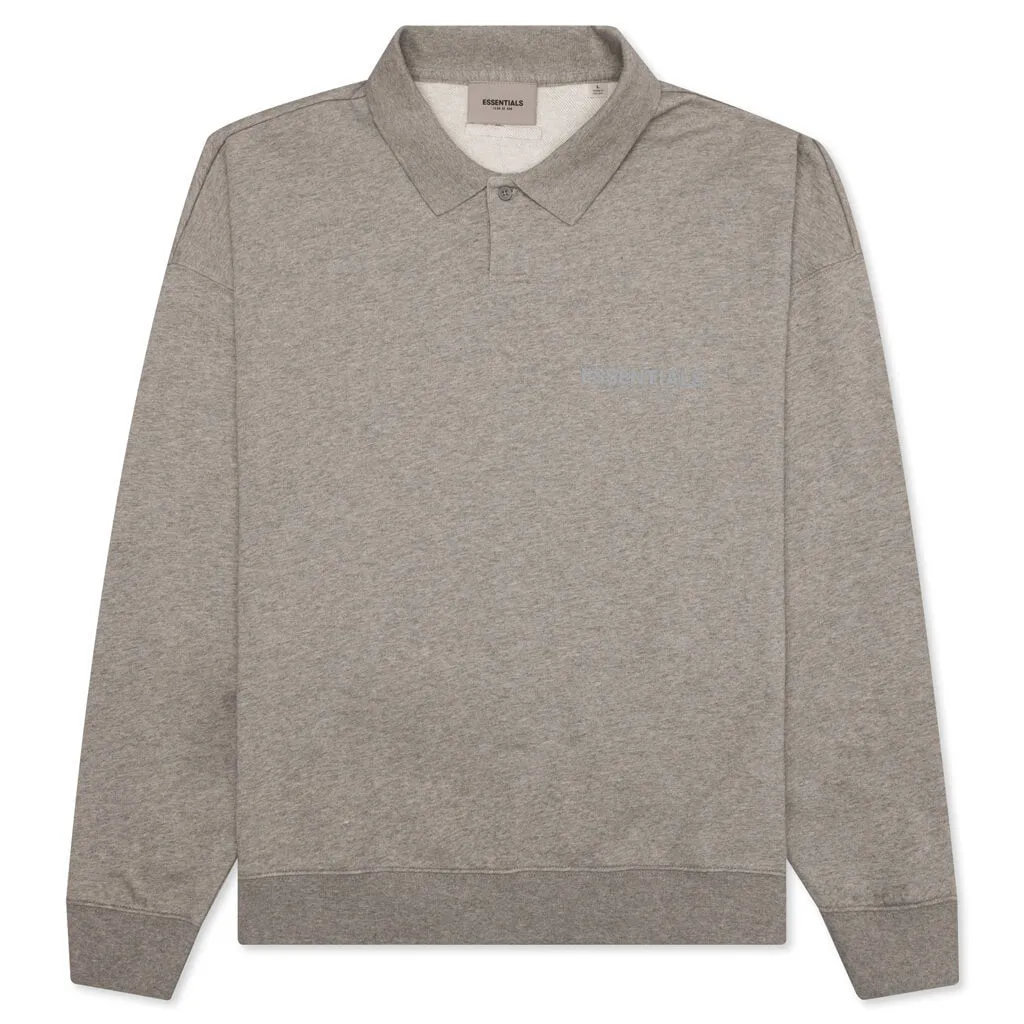 Dark Heather Oatmeal Long Sleeve Essentials Polo