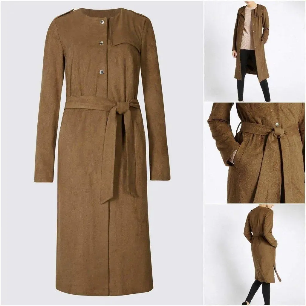 Ex Per Una - Womens Tan Brown Suedette Longline Duster Coat