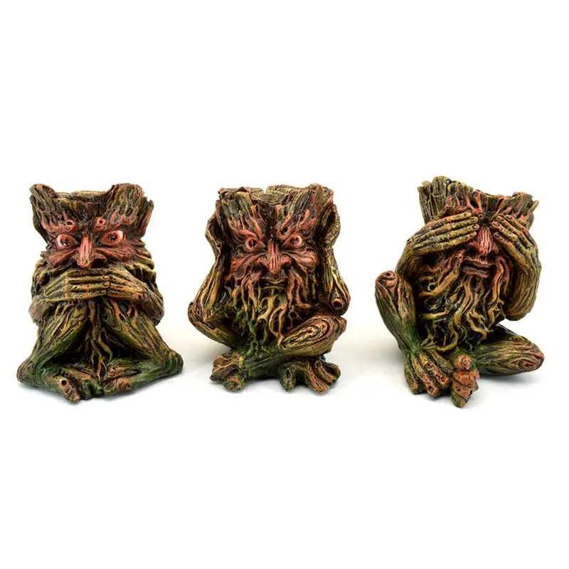 Fantasy Treeman Statues Set of 3 Gothic Decor Hear No See No Speak No Evil - GOTH54