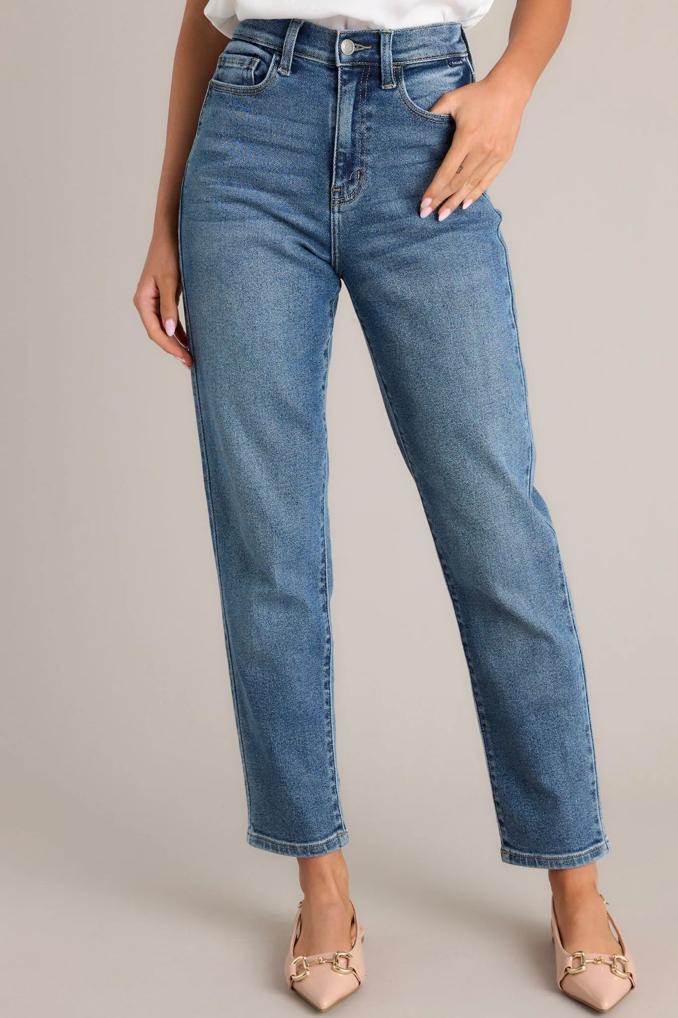 Felt Like It Medium Wash Stretch Straight Leg Jeans