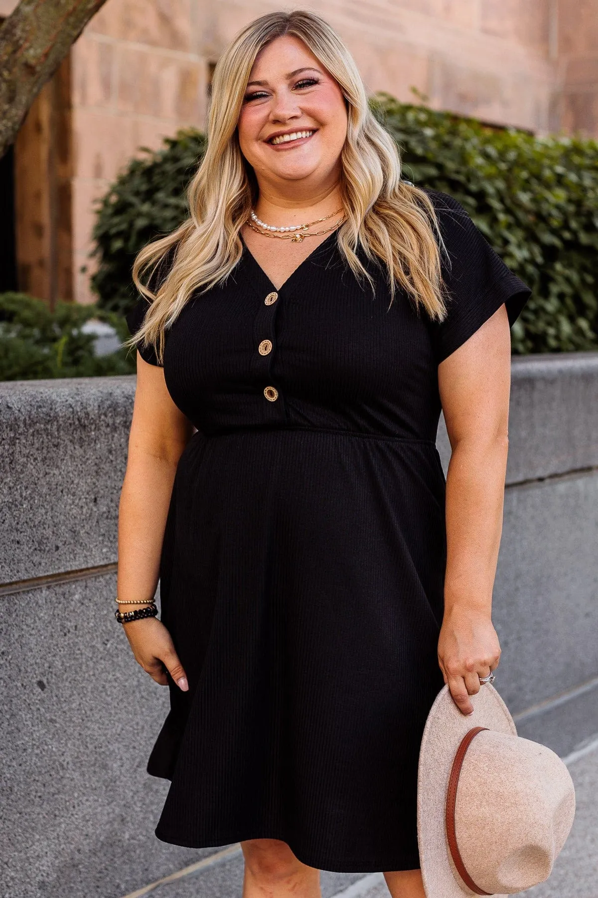 Black Ribbed Knit Dress