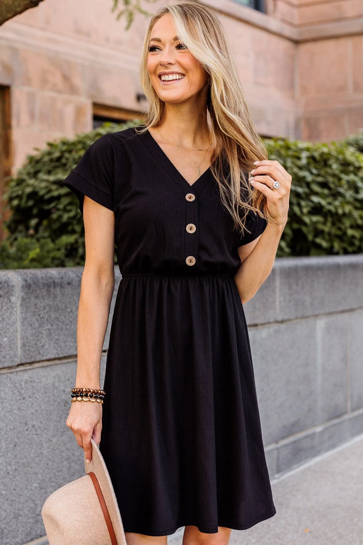 Black Ribbed Knit Dress