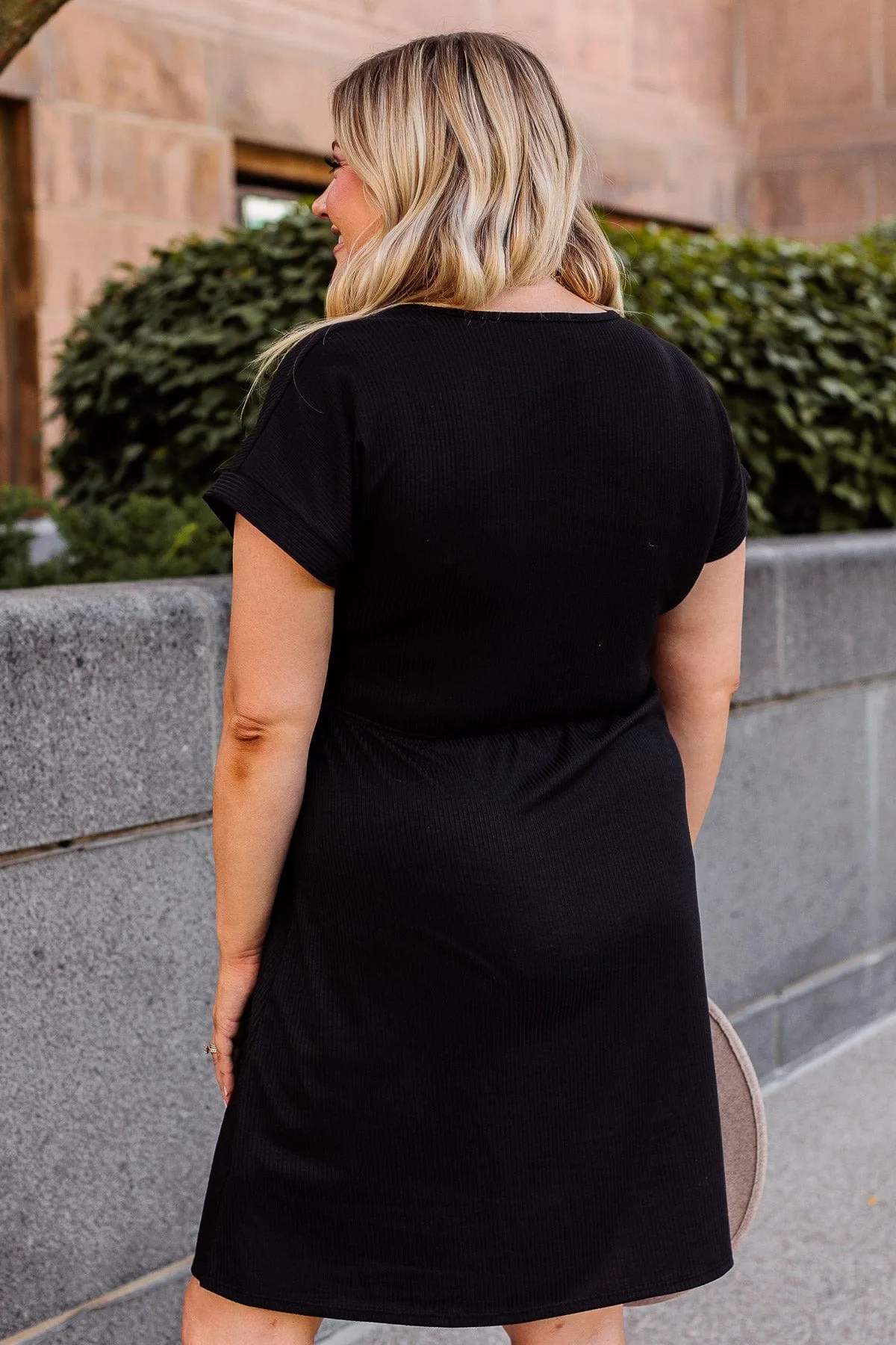 Black Ribbed Knit Dress