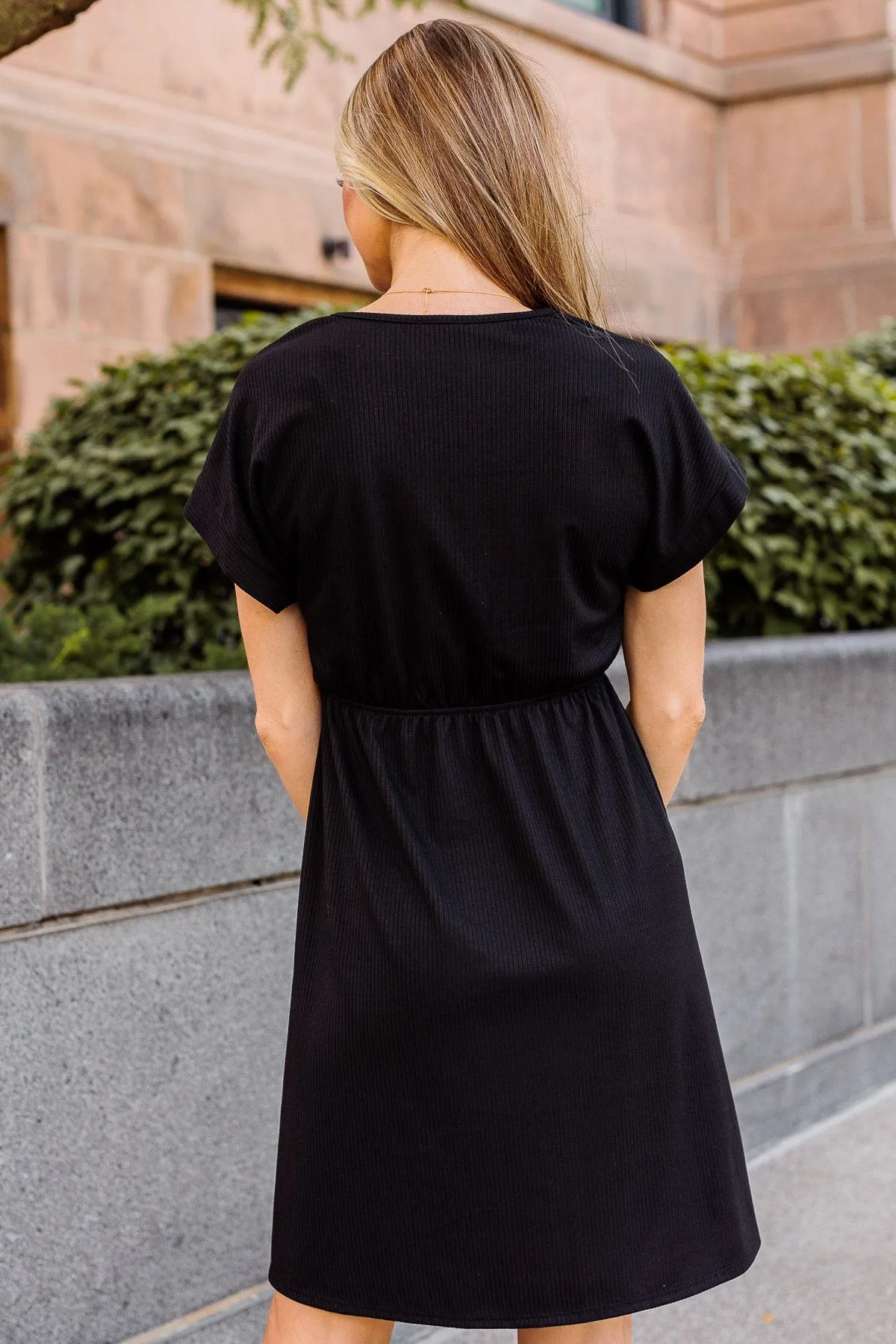 Black Ribbed Knit Dress