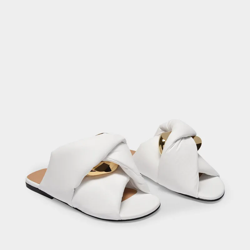 Flat Twist Sandals in White Leather