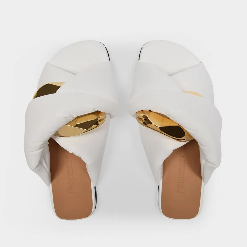 Flat Twist Sandals in White Leather