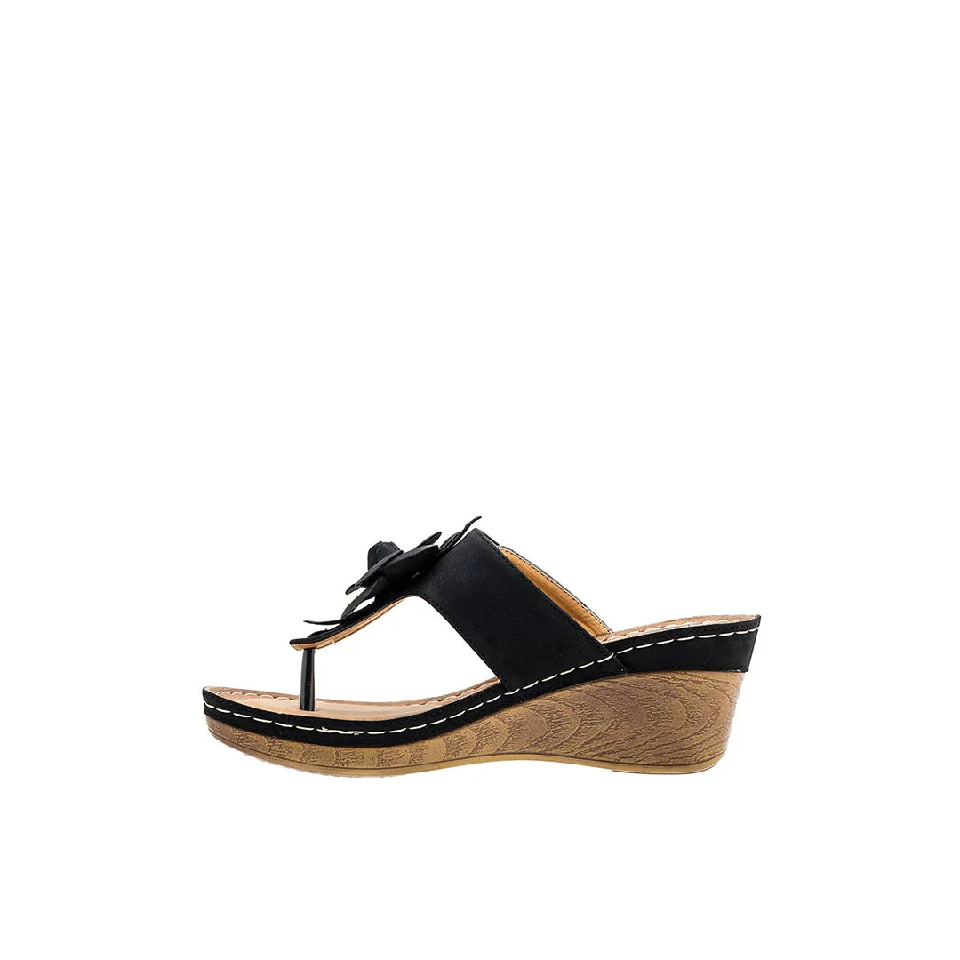 Flora Black Wedge Sandals