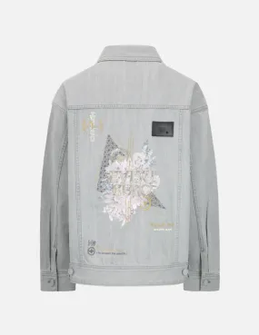 Floral and Brocade Motifs Embroidery Denim Jacket