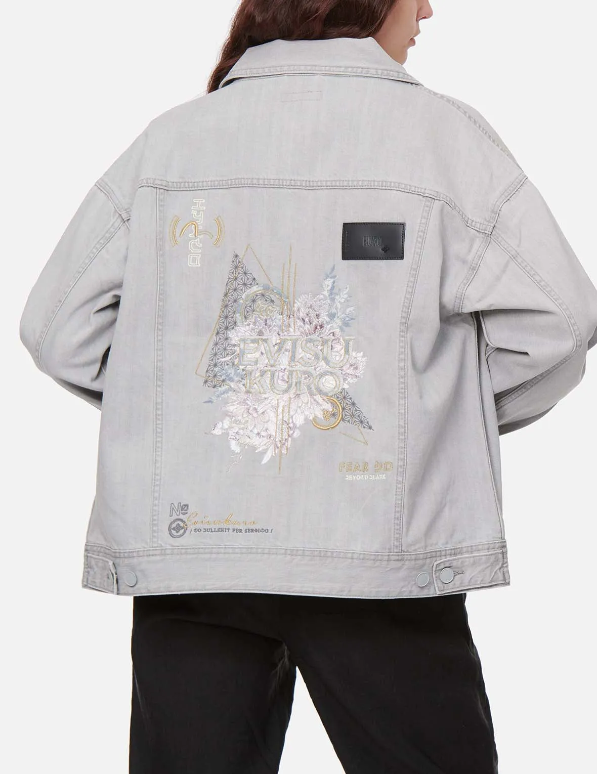 Floral and Brocade Motifs Embroidery Denim Jacket