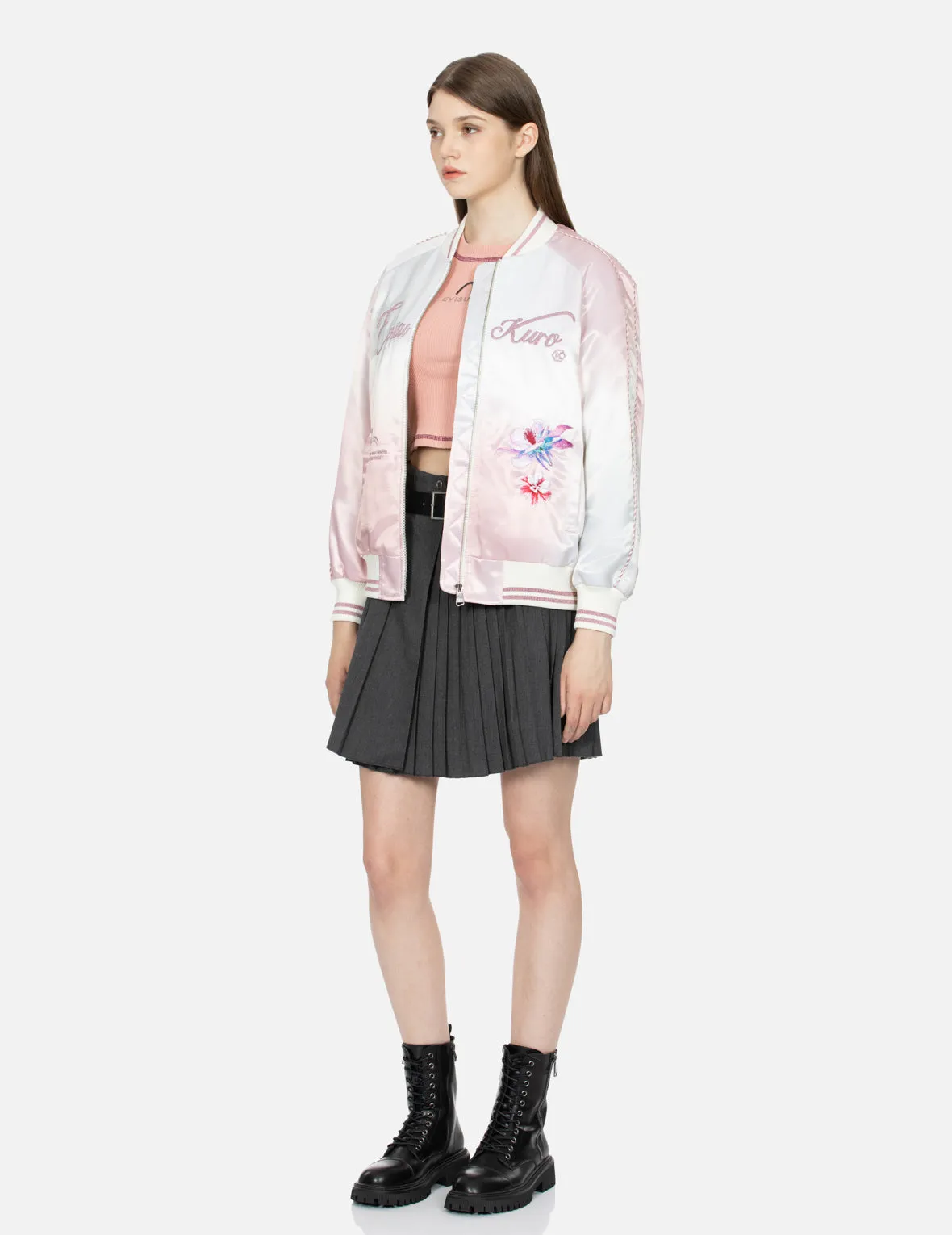 Floral Kamon Embroidery Oversized Souvenir Jacket