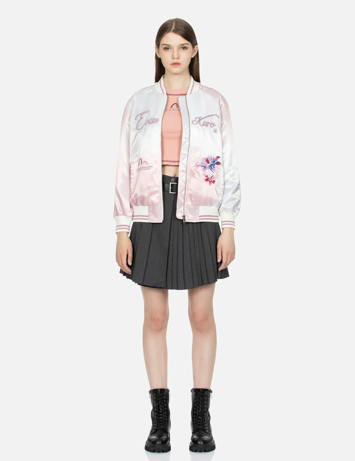 Floral Kamon Embroidery Oversized Souvenir Jacket