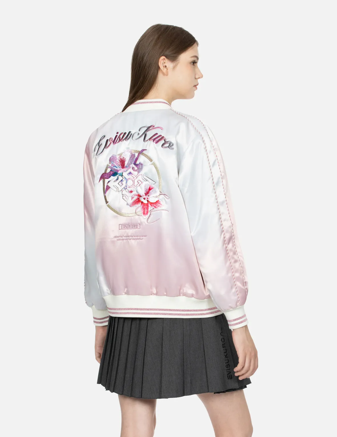 Floral Kamon Embroidery Oversized Souvenir Jacket